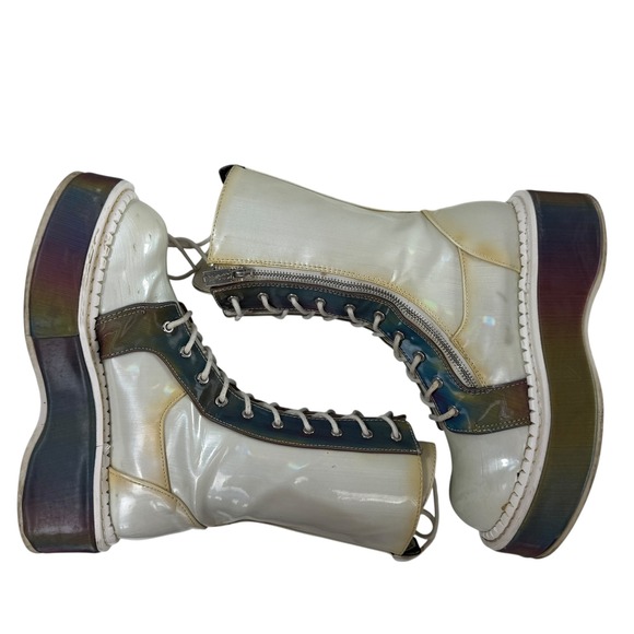 Demonia Emily350 reflective rainbow platform combat boots Size 8.5 vegan leather - Picture 8 of 11